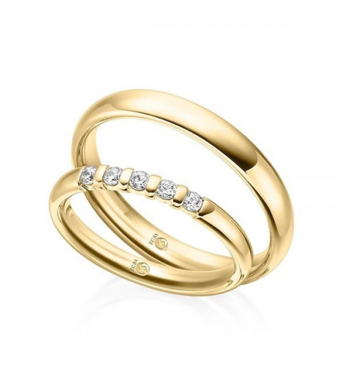 Finos anillos de boda en oro amarillo con 5 diamantes - Alianzas de boda - 


