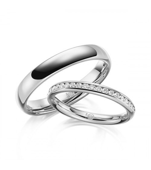 Anillos en Platino con media corona de diamantes naturales - Alianzas de boda - 

