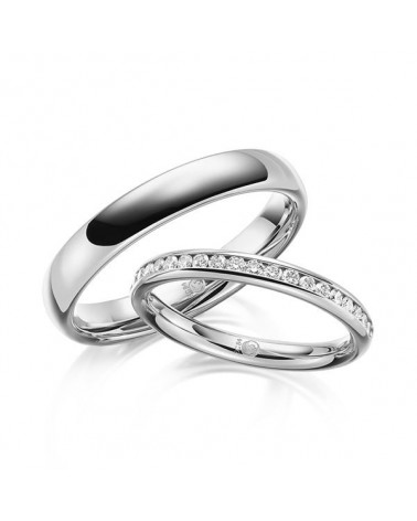 Anillos en Platino con media corona de diamantes naturales - Alianzas de boda - 

