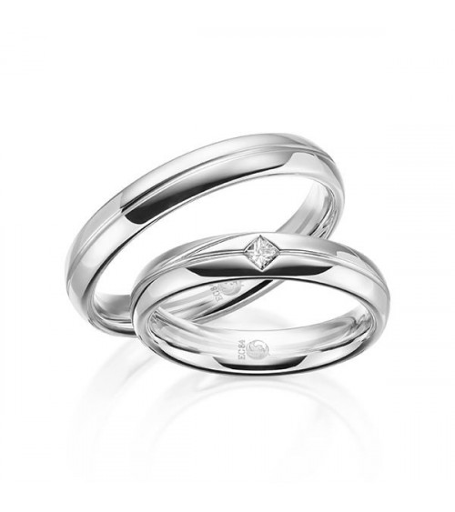 Anillos de boda de Platino con diamante en forma de rombo - Alianzas de boda - 