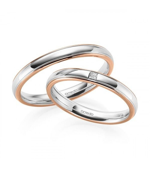 Anillos de boda bicolor de oro blanco y oro rosa con un diamante - Alianzas de boda - 


