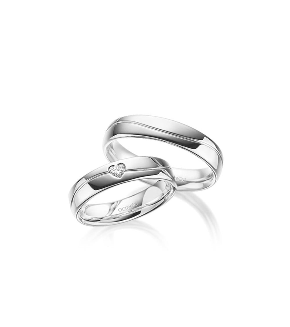 Originales anillos de boda blancos con un diamante talla corazón - Alianzas de boda - 

