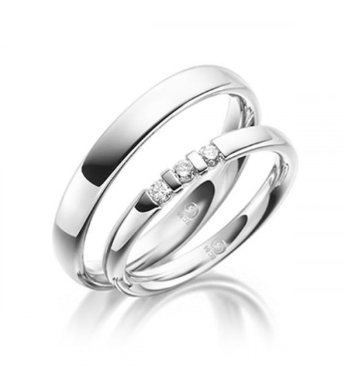 Finos anillos de boda de oro blanco con 3 diamantes naturales - Alianzas de boda - 

