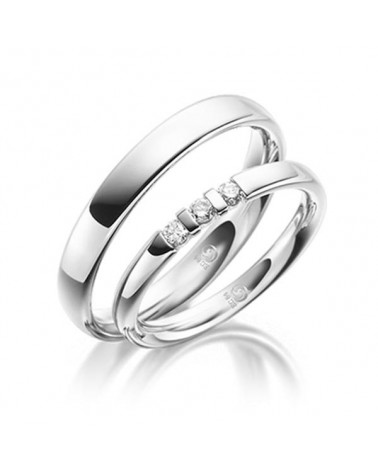 Finos anillos de boda de oro blanco con 3 diamantes naturales - Alianzas de boda - 

