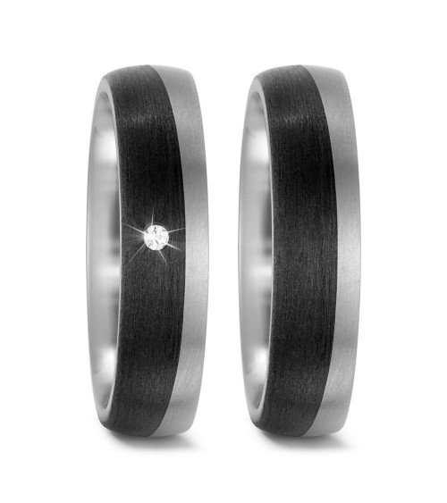 Anillos para la boda de Titanio y Carbono con un diamante natural - Alianzas de boda - 

