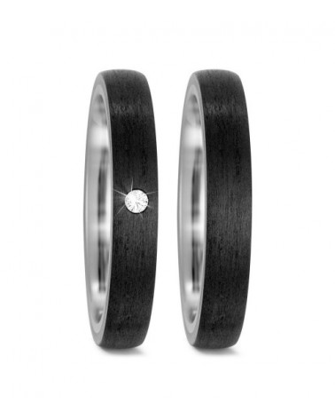 Finas alianzas de boda de titanio y fibra de carbono con un diamante - Alianzas de boda - 

