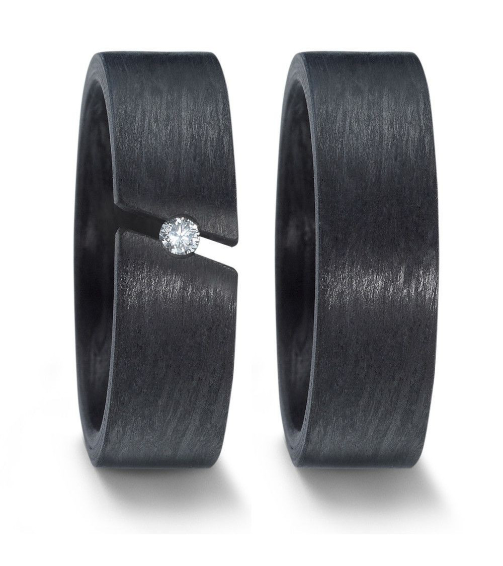 Alianzas de boda negras de carbono únicas con un diamante en tensión - Alianzas de boda - 

