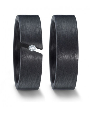 Alianzas de boda negras de carbono únicas con un diamante en tensión - Alianzas de boda - 

