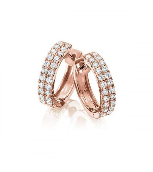 Aros de oro rosa de 18 quilates con dos filas de diamantes - Joyeria - 