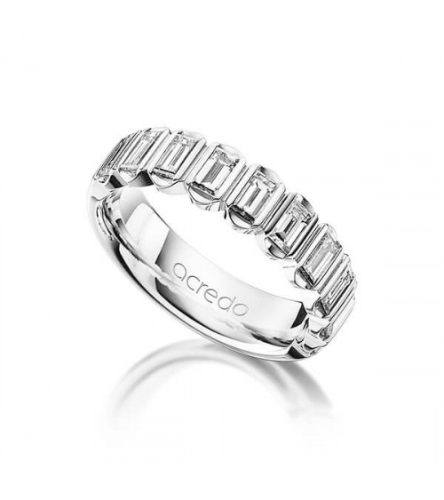 Ara 1,20 | Oro blanco o Platino - Anillos de compromiso - Exclusivo anillo memoire con media corona de diamantes baguette