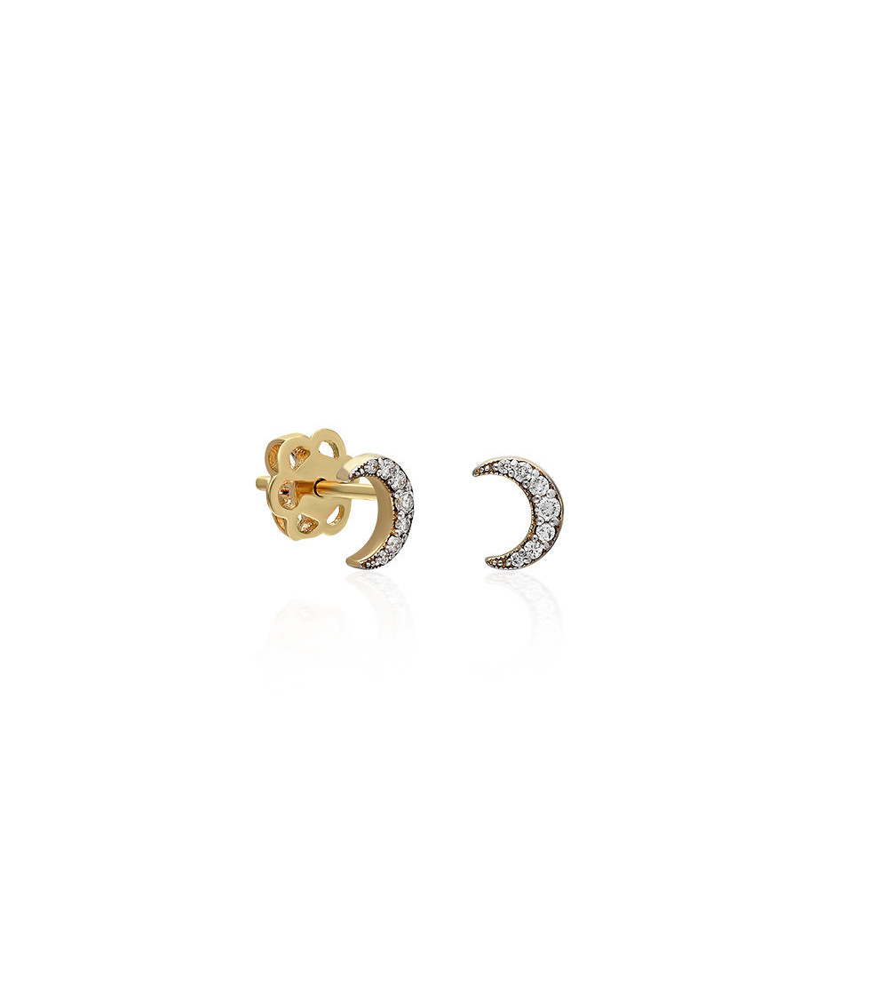 Pendientes Luna 0,070 | Diamantes - Joyeria - Pendientes en forma de luna de oro amarillo con diamantes 