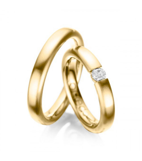 Alianzas de boda clásicas en oro amarillo de 14K y 18K con diamante.