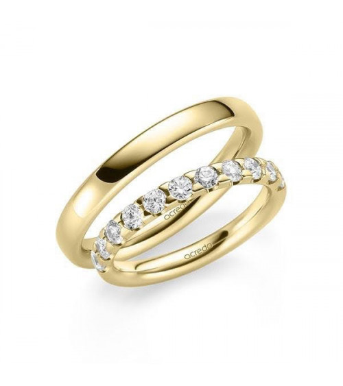 Anillos de boda en oro amarillo con media corona de diamantes