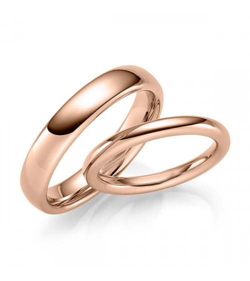 Finas alianzas de boda clásicas de oro rosa de 18K